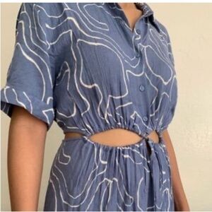 Lush Blue Maxi Dress with White Abstract Pattern and Cutouts Nwt Size S Small